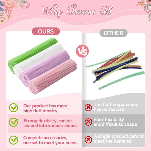 500 PCS أنابيب منظفات الحرف ، والسيقان الكثيفة الغامضة في تشينيل لمجموعة صناعة الزهور DIY ، والمنظفات الأنابيب بشكل كبير للفنون والحرف ديكورات مشاريع DIY ، مع أسلاك الأزهار تنبع ، وأشرطة الأزهار ، وأسلاك الزهرة in Kuwait