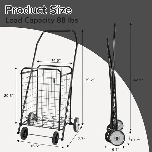 Foldable Shopping Cart with Wheels, Heavy Duty Collapsible Utility Cart for Groceries, Laundry & Travel in Saudi Arabia