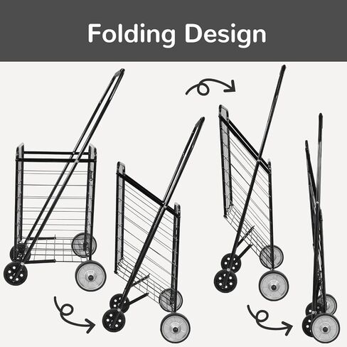 Foldable Shopping Cart with Wheels, Heavy Duty Collapsible Utility Cart for Groceries, Laundry & Travel in Saudi Arabia