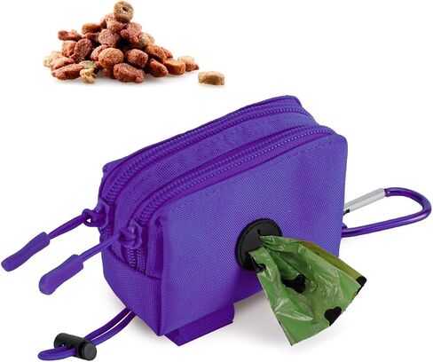 Dog Poop Bag Holder for Leashes, Purple Doggie Waste Bag Dispenser and Treat Holder, with Carabiner Hook and Poop Bag Clip, Used Waterproof Wear-Resistant Fabric and 2 Zippered Pouches for Walking in Saudi Arabia