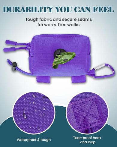 Dog Poop Bag Holder for Leashes, Purple Doggie Waste Bag Dispenser and Treat Holder, with Carabiner Hook and Poop Bag Clip, Used Waterproof Wear-Resistant Fabric and 2 Zippered Pouches for Walking in Saudi Arabia