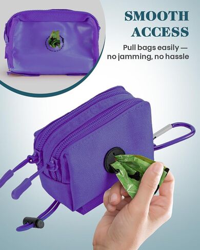 Dog Poop Bag Holder for Leashes, Purple Doggie Waste Bag Dispenser and Treat Holder, with Carabiner Hook and Poop Bag Clip, Used Waterproof Wear-Resistant Fabric and 2 Zippered Pouches for Walking in Saudi Arabia