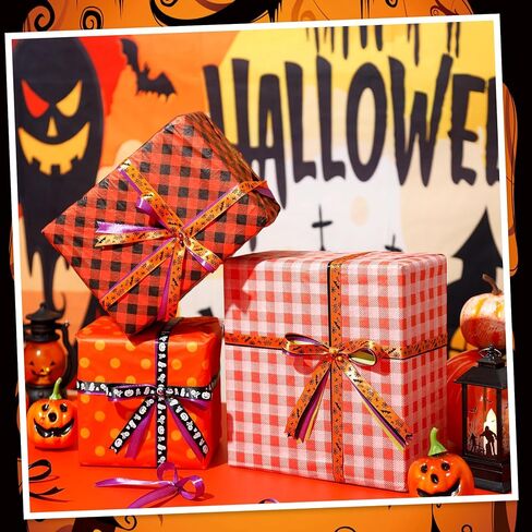 6 Rolls 150 Yards Halloween Ribbon Thin for Wreaths Bat Spider Web Pumpkin Print Grosgrain Ghost Witch Hat Ribbon Party Decorative Supplies（Halloween） in Kuwait