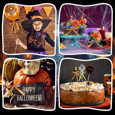 6 Rolls 150 Yards Halloween Ribbon Thin for Wreaths Bat Spider Web Pumpkin Print Grosgrain Ghost Witch Hat Ribbon Party Decorative Supplies（Halloween） in Kuwait