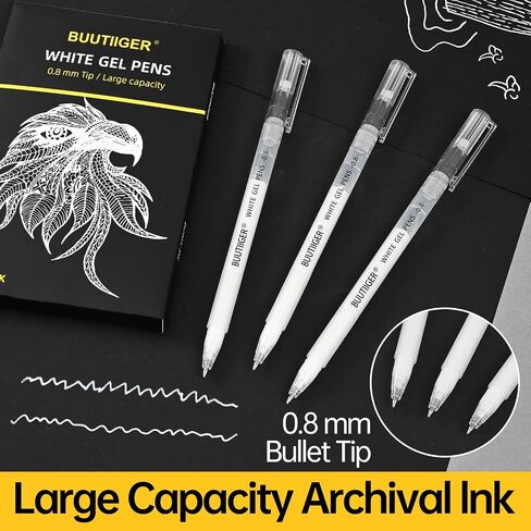 7 Pack White Acrylic Ink Pens, Gold & Black Acrylic Paint Markers, 0.5mm 1.0mm Fine Gel Pens, Dual-Tip Opaque Paint Pens for Drawing on Dark Paper, Sketching, Lettering, Rock, Ceramic, Glass & Fabric in Saudi Arabia