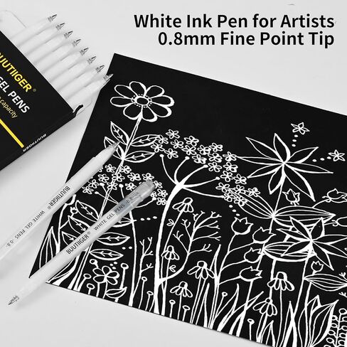 7 Pack White Acrylic Ink Pens, Gold & Black Acrylic Paint Markers, 0.5mm 1.0mm Fine Gel Pens, Dual-Tip Opaque Paint Pens for Drawing on Dark Paper, Sketching, Lettering, Rock, Ceramic, Glass & Fabric in Saudi Arabia