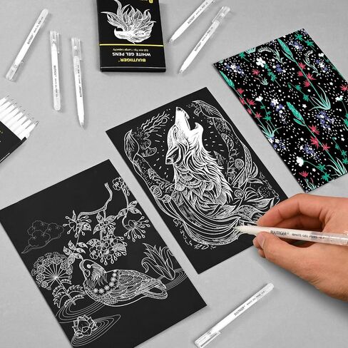7 Pack White Acrylic Ink Pens, Gold & Black Acrylic Paint Markers, 0.5mm 1.0mm Fine Gel Pens, Dual-Tip Opaque Paint Pens for Drawing on Dark Paper, Sketching, Lettering, Rock, Ceramic, Glass & Fabric in Saudi Arabia