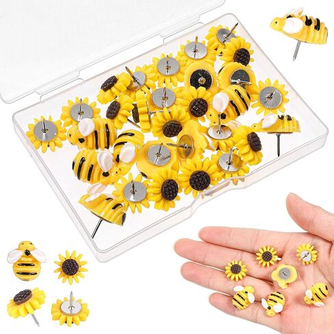 30 Pcs Sunflower Bee Push Pins Bee Shaped Craft Embellishment Decorative Resin Decorative Flower Cork Board Tacks Thumb Tack for Cork Board Office Home Decoration Feature Wall Photo Wall Bulletin Boar in Saudi Arabia