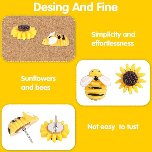 30 Pcs Sunflower Bee Push Pins Bee Shaped Craft Embellishment Decorative Resin Decorative Flower Cork Board Tacks Thumb Tack for Cork Board Office Home Decoration Feature Wall Photo Wall Bulletin Boar in Saudi Arabia