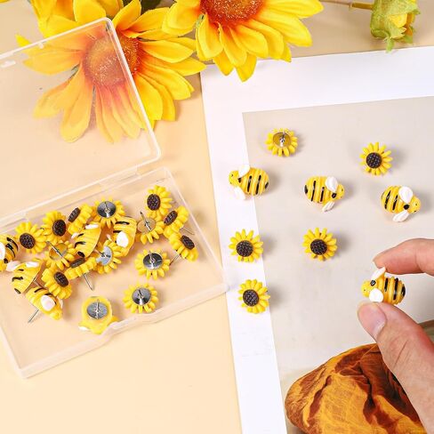 30 Pcs Sunflower Bee Push Pins Bee Shaped Craft Embellishment Decorative Resin Decorative Flower Cork Board Tacks Thumb Tack for Cork Board Office Home Decoration Feature Wall Photo Wall Bulletin Boar in Saudi Arabia