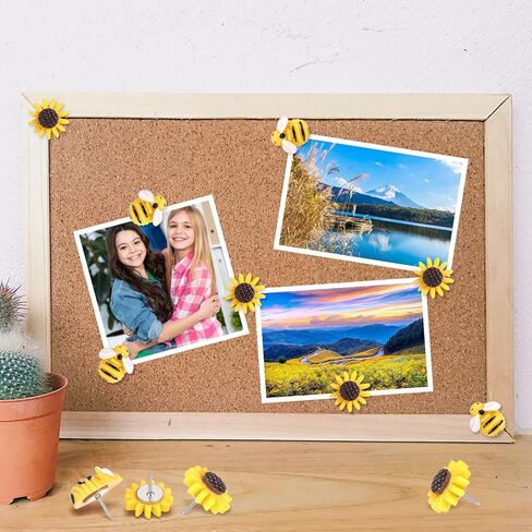 30 Pcs Sunflower Bee Push Pins Bee Shaped Craft Embellishment Decorative Resin Decorative Flower Cork Board Tacks Thumb Tack for Cork Board Office Home Decoration Feature Wall Photo Wall Bulletin Boar in Saudi Arabia