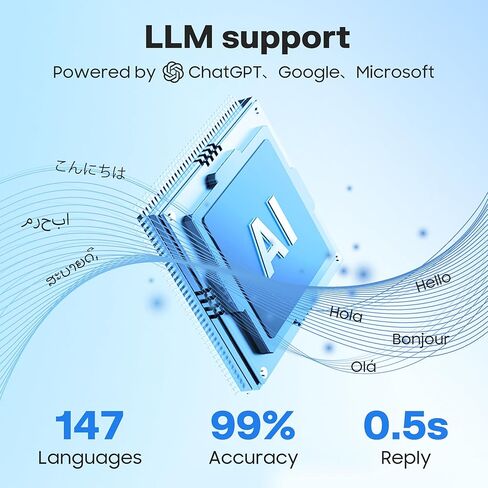 سماعات أذن ترجمة AI في الوقت الفعلي ، 147 لغة Smart OWS Translator Bluetooth أذن ، و Traductores Traductores Inglés español ، جهاز مترجم للأعمال والسفر والدراسة ، مع ChatGpt ، Black in Kuwait