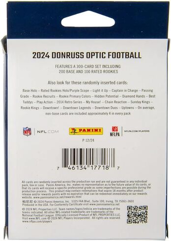 2024 Panini Donruss Optic NFL Football Trading Cards Hanger Box – Purple Scope Parallel – 20 Cards Per Box – Includes Rated Rookie & Inserts in Saudi Arabia