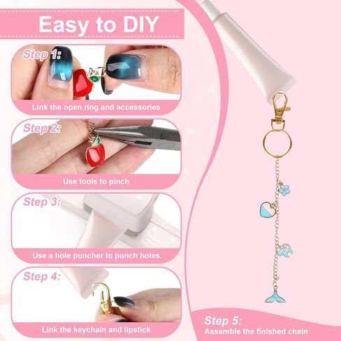 224 PCS Lip Gloss Charm Charm Cynchain Set ، مجموعة مفاتيح محلية الصنع ، سحر لمعان الشفاه 100 ، 20 سلسلة مفاتيح ، واحدة من المجوهرات ، 1 Puncher ، سلسلة لفات 16.5 قدم ، 100 حلقات قفز ، للحصول على هدايا المجوهرات الحرفية in Kuwait