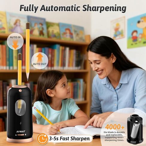 AFMAT Electric Pencil Sharpener, Auto in & Out, Fully Automatic Pencil Sharpener, Rechargeable Hands-Free Sharpeners for Jumbo & Colored Pencils (7-11.5mm), Good for Classroom/Home, Light Purple in Saudi Arabia