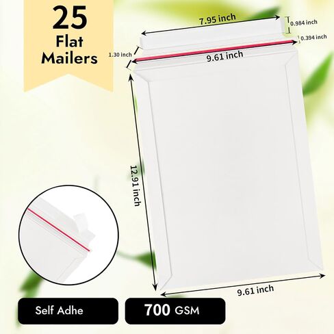 700 GSM Rigid Mailers 9x12, 25 Pack Thick Self Adhesive Stay Flat Cardboard Envelopes for Shipping Photos, Documents, Collectible Trading Cards in Saudi Arabia