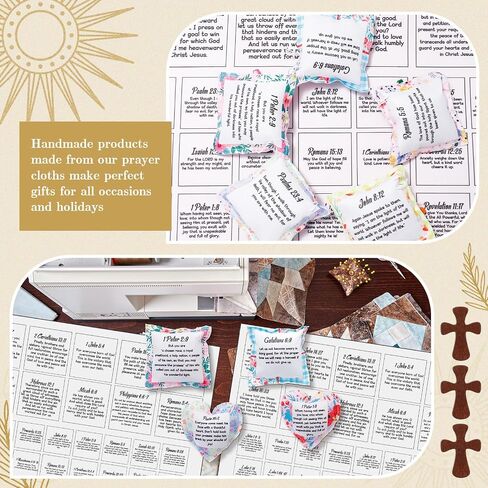 Anglechic 96 Pcs 48 Set Pocket Prayer Quilt Squares Panel DIY Prayer Cloth with Wooden Crosses Mini Scripture Religious Spiritual Gift Easter Reward Gift for Teachers Friends Family Christians in Saudi Arabia