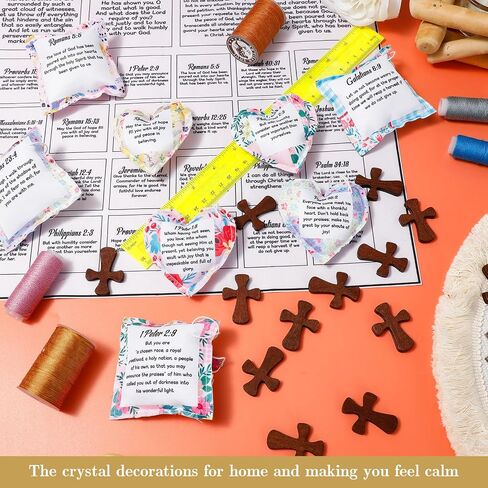 Anglechic 96 Pcs 48 Set Pocket Prayer Quilt Squares Panel DIY Prayer Cloth with Wooden Crosses Mini Scripture Religious Spiritual Gift Easter Reward Gift for Teachers Friends Family Christians in Saudi Arabia