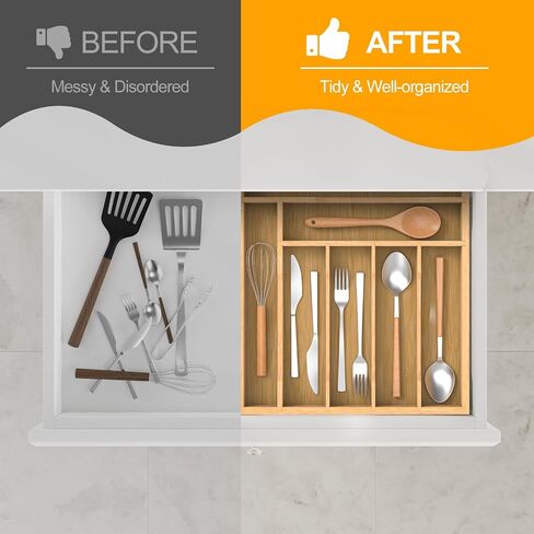 Bamboo Drawer Organizer Set, 5-PCS Adjustable Kitchen & Office Drawer Organizers, Multipurpose Storage Trays for Utensils, Makeup, Jewelry, Bathroom & Desk Accessories in Saudi Arabia
