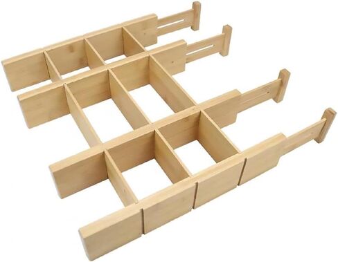 4 Pack Bamboo Drigher Dividers مع إدراج وعلامات-منظمي درج المطبخ القابل للتعديل ، حلول تخزين قابلة للتوسيع للمنزل ، المكتب ، الملابس (17-22 بوصة) in Kuwait