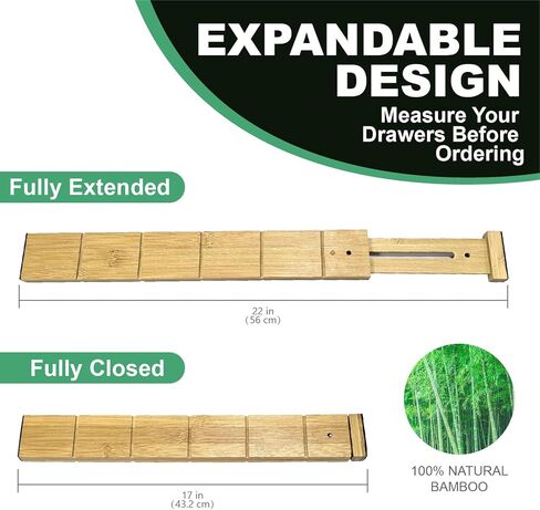 4 Pack Bamboo Drigher Dividers مع إدراج وعلامات-منظمي درج المطبخ القابل للتعديل ، حلول تخزين قابلة للتوسيع للمنزل ، المكتب ، الملابس (17-22 بوصة) in Kuwait
