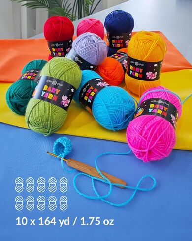 خيوط الأطفال الأكريليك - مجموعة من 10 skeins (2fine ، 1.75 أوقية/164YD لكل منهما) للحياكة والكروشيه بواسطة Alice Crafts in Kuwait