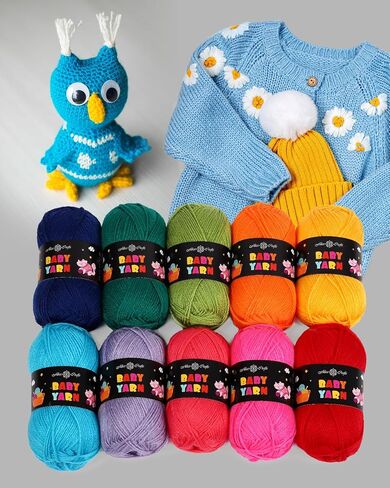 خيوط الأطفال الأكريليك - مجموعة من 10 skeins (2fine ، 1.75 أوقية/164YD لكل منهما) للحياكة والكروشيه بواسطة Alice Crafts in Kuwait