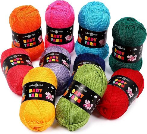 خيوط الأطفال الأكريليك - مجموعة من 10 skeins (2fine ، 1.75 أوقية/164YD لكل منهما) للحياكة والكروشيه بواسطة Alice Crafts in Kuwait