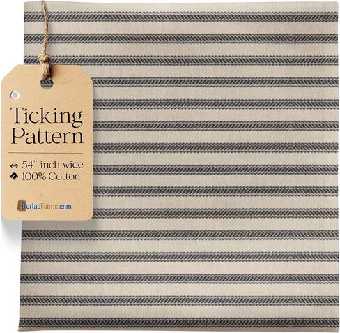 Black Striped Ticking Fabric by The Yard - 54" Wide 100% Cotton Material for Upholstery, Pillow Ticking, Plaid & Striped Quilting Fabric for DIY Sewing Projects - Made in USA in Saudi Arabia