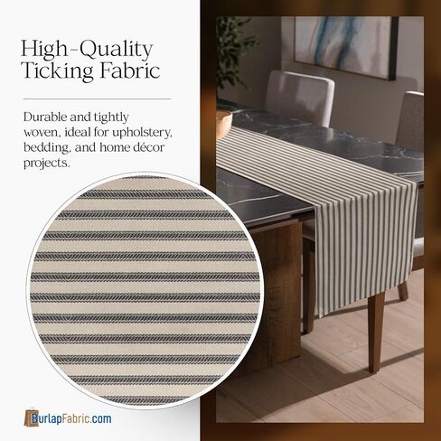 Black Striped Ticking Fabric by The Yard - 54" Wide 100% Cotton Material for Upholstery, Pillow Ticking, Plaid & Striped Quilting Fabric for DIY Sewing Projects - Made in USA in Saudi Arabia