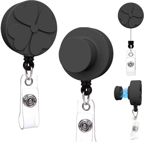 2 Pack Magnetic Badge Holder with Strong Magnet Back - Four-Leaf Clover Retractable Badge Reel, ID Card Clip for Nurses, Teachers, Office Professionals (2, Black&Beige) in Saudi Arabia