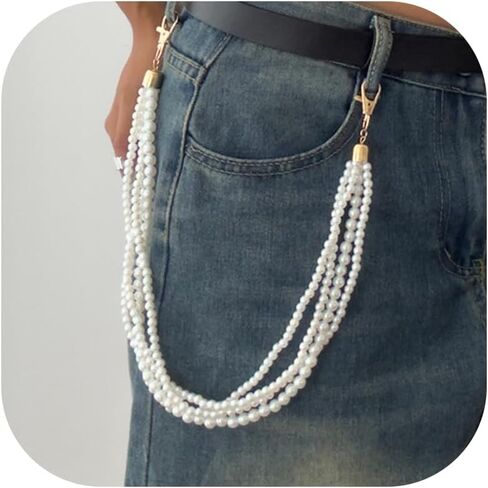 Pearl Wallet Chain Belt Trouser Jean Chains for Men Pants Chain Pearl Jewelry 70S 80S 90S Gifts in Saudi Arabia