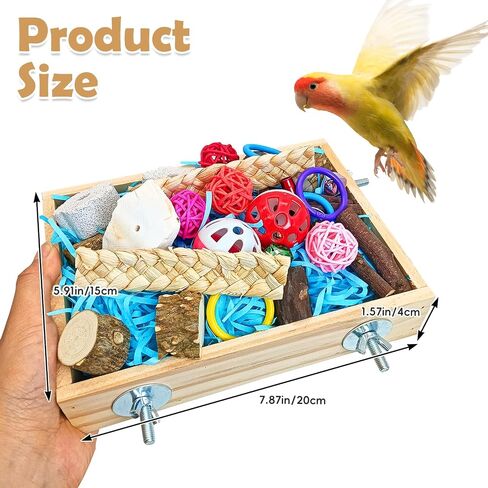 BNOSDM Bird Foraging Toys Box Colorful Parrot Foraging and Shredding Toy Boxes Natural Bird Toy Wooden Birds Chewing Toys for Parakeet, Conure, Cockatiel, Budgies, Lovebirds (Small) in Saudi Arabia