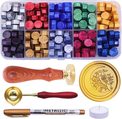 SWANGSA Mushroom Wax Seal Stamp Kit with 200pcs Sealing Wax Beads, Great for Embellishment of Invitations, Wine Packages, Gift Idea in Kuwait