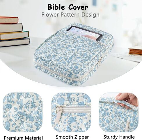 Bible Cover for Women – Quilted Bible Carrying Case for Bible Study Suppliers – Bible Holder Bag Gift for Girls, Fits Standard Bibles, Christian Book Tote for Study, Church, Travel in Kuwait