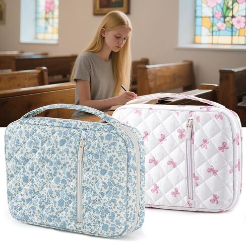 Bible Cover for Women – Quilted Bible Carrying Case for Bible Study Suppliers – Bible Holder Bag Gift for Girls, Fits Standard Bibles, Christian Book Tote for Study, Church, Travel in Kuwait