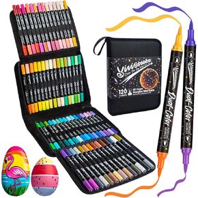 120 Colors Acrylic Paint Markers，60 Pack Acrylic Paint Pens with Dual-Color Brush Tips, Quick-Drying, No Bleeding, Waterproof for Pumpkin,Rocks,Glass,Wood,Plastic,Metal,Coloring Book in Saudi Arabia