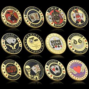12pc/Set Texas Poker Chip Coin Casino Lucky Card Press Metal Crafts Challenge Coin Collection Commemorative Gift in Saudi Arabia