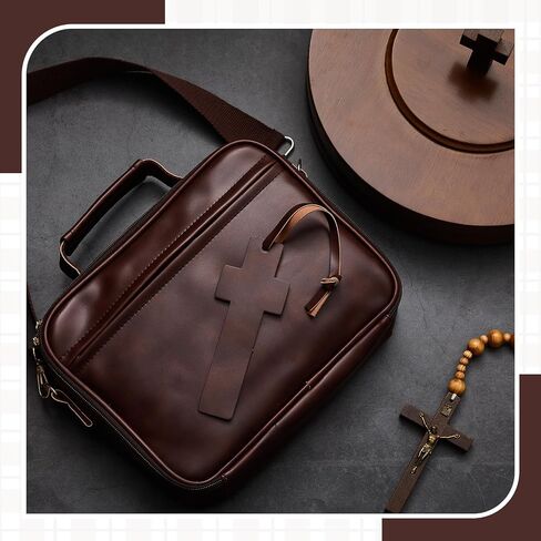 Bible Cover Case for Men - Large Leather Bag with Study Supplies, Journaling Kit Book Carrying Case with Highlighters Pens, Gel Pens, and Bible Tabs, Leather Bookmarks for Christian Gifts in Saudi Arabia