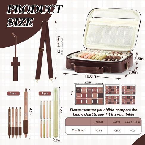 Bible Cover Case for Men - Large Leather Bag with Study Supplies, Journaling Kit Book Carrying Case with Highlighters Pens, Gel Pens, and Bible Tabs, Leather Bookmarks for Christian Gifts in Saudi Arabia