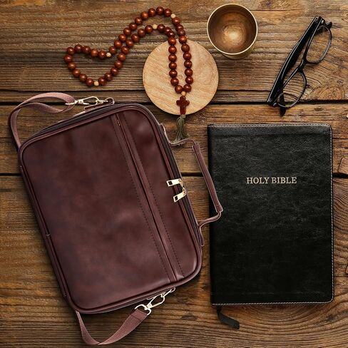 Bible Cover Case for Men - Large Leather Bag with Study Supplies, Journaling Kit Book Carrying Case with Highlighters Pens, Gel Pens, and Bible Tabs, Leather Bookmarks for Christian Gifts in Saudi Arabia
