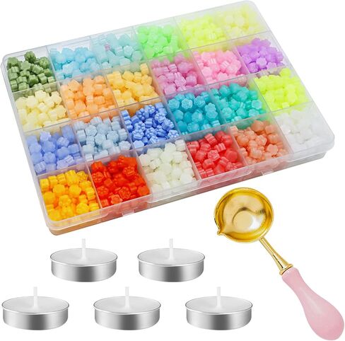 1206pcs متنوع حبة شمع الشمع ، 24 ألوان حبات ختم شمع لطيف لدعوة زفاف خطاب الظرف وديكور حزمة عيد الميلاد in Saudi Arabia