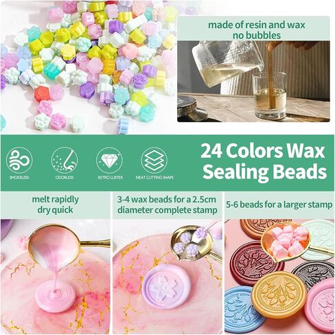 1206pcs متنوع حبة شمع الشمع ، 24 ألوان حبات ختم شمع لطيف لدعوة زفاف خطاب الظرف وديكور حزمة عيد الميلاد in Saudi Arabia