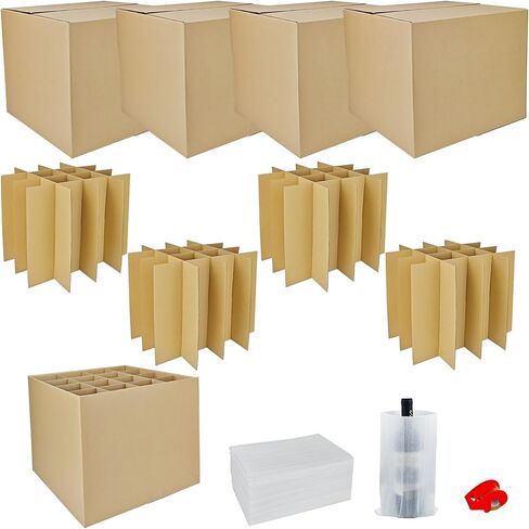 4 Sets Moving Boxes with Divider Kits,16 x 16 x 13 Inch Glassware Dish Packing Box Kitchen Moving Box Corrugate Dividers with 128 Pcs Foam Pouches,1 Pcs Tape Rolls with Dispenser(Two Layer) in Saudi Arabia