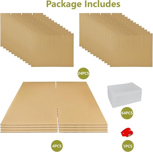4 Sets Moving Boxes with Divider Kits,16 x 16 x 13 Inch Glassware Dish Packing Box Kitchen Moving Box Corrugate Dividers with 128 Pcs Foam Pouches,1 Pcs Tape Rolls with Dispenser(Two Layer) in Saudi Arabia