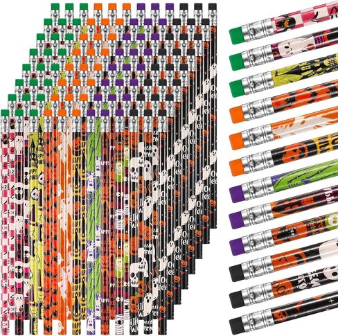 Qilery 600 Pcs Halloween Pencils with Eraser Fun Assortment Colorful Wood Pencils 12 Design Halloween Themed Spooky Ghost Pumpkin Bat Spider for Prize Party Favor Birthday Party Supplies in Saudi Arabia
