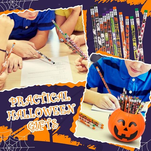 Qilery 600 Pcs Halloween Pencils with Eraser Fun Assortment Colorful Wood Pencils 12 Design Halloween Themed Spooky Ghost Pumpkin Bat Spider for Prize Party Favor Birthday Party Supplies in Saudi Arabia