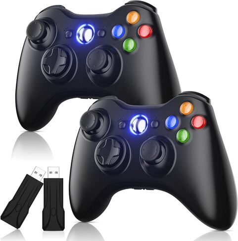 بديل لوحدة تحكم Xbox 360، عصا التحكم اللاسلكية المحدثة للوحة الألعاب المتوافقة مع Xbox 360 وSlim/Windows 11/10/8/7 PC مع جهاز استقبال 2.4 جيجا هرتز (أسود) in Saudi Arabia