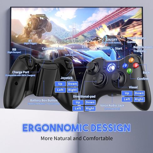 بديل لوحدة تحكم Xbox 360، عصا التحكم اللاسلكية المحدثة للوحة الألعاب المتوافقة مع Xbox 360 وSlim/Windows 11/10/8/7 PC مع جهاز استقبال 2.4 جيجا هرتز (أسود) in Saudi Arabia