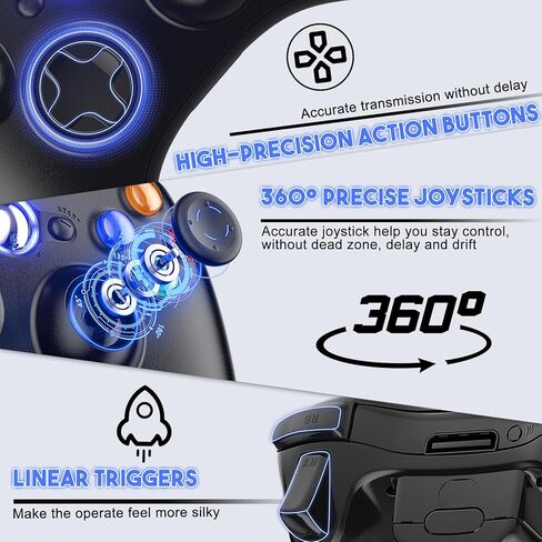 بديل لوحدة تحكم Xbox 360، عصا التحكم اللاسلكية المحدثة للوحة الألعاب المتوافقة مع Xbox 360 وSlim/Windows 11/10/8/7 PC مع جهاز استقبال 2.4 جيجا هرتز (أسود) in Saudi Arabia